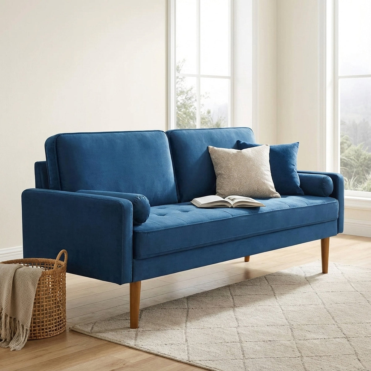 Alaina Velvet 3 Seater Sofa - Blue
