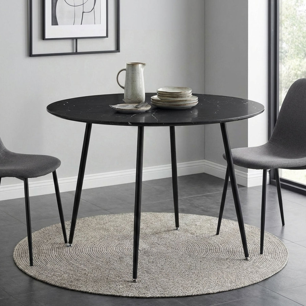 Elijah 100cm Round Dining Table - Black Silver