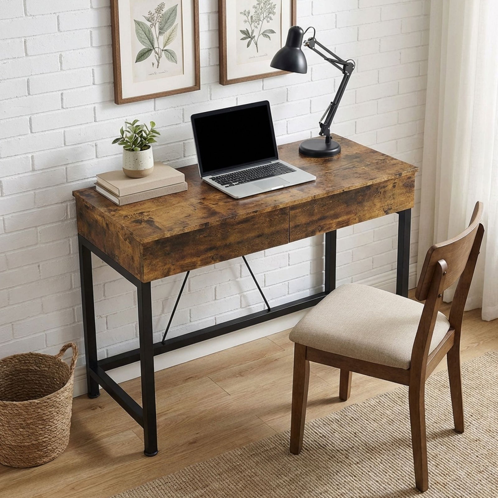 Brooks 100cm Computer Desk with 2 Drawers - Rustic Brown