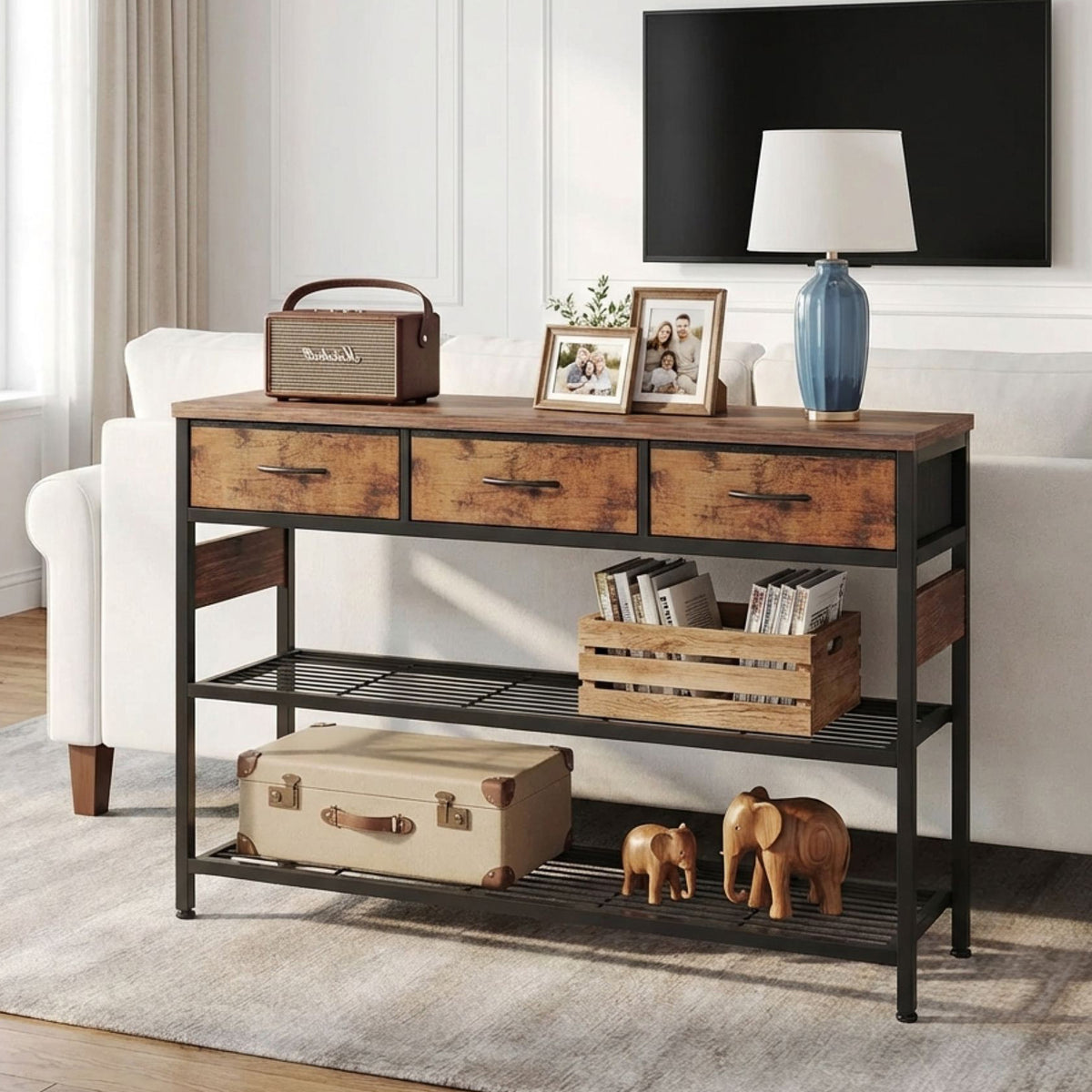 Shrike Console Table with 3 Drawers - Light Cherry