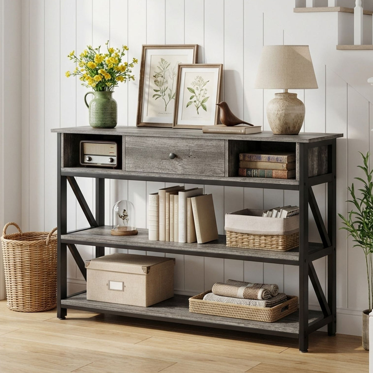 Atlas 1.2m Console Table with Drawer - Gray Oak