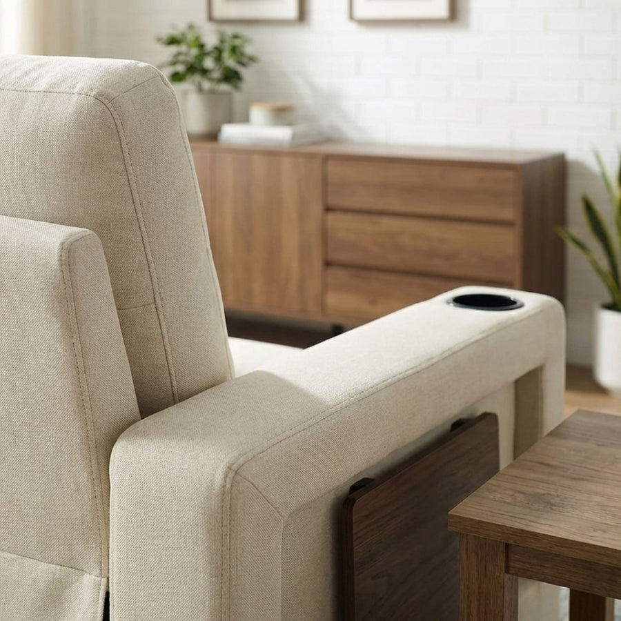 Mist 1 Seater Sofa Bed With Cup Holder And Side Tray - Cream