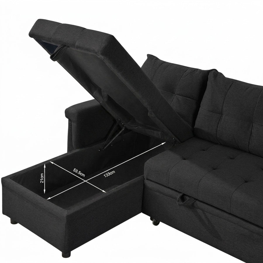 Murphy 3 Seater Sofa Bed with Storage - Black