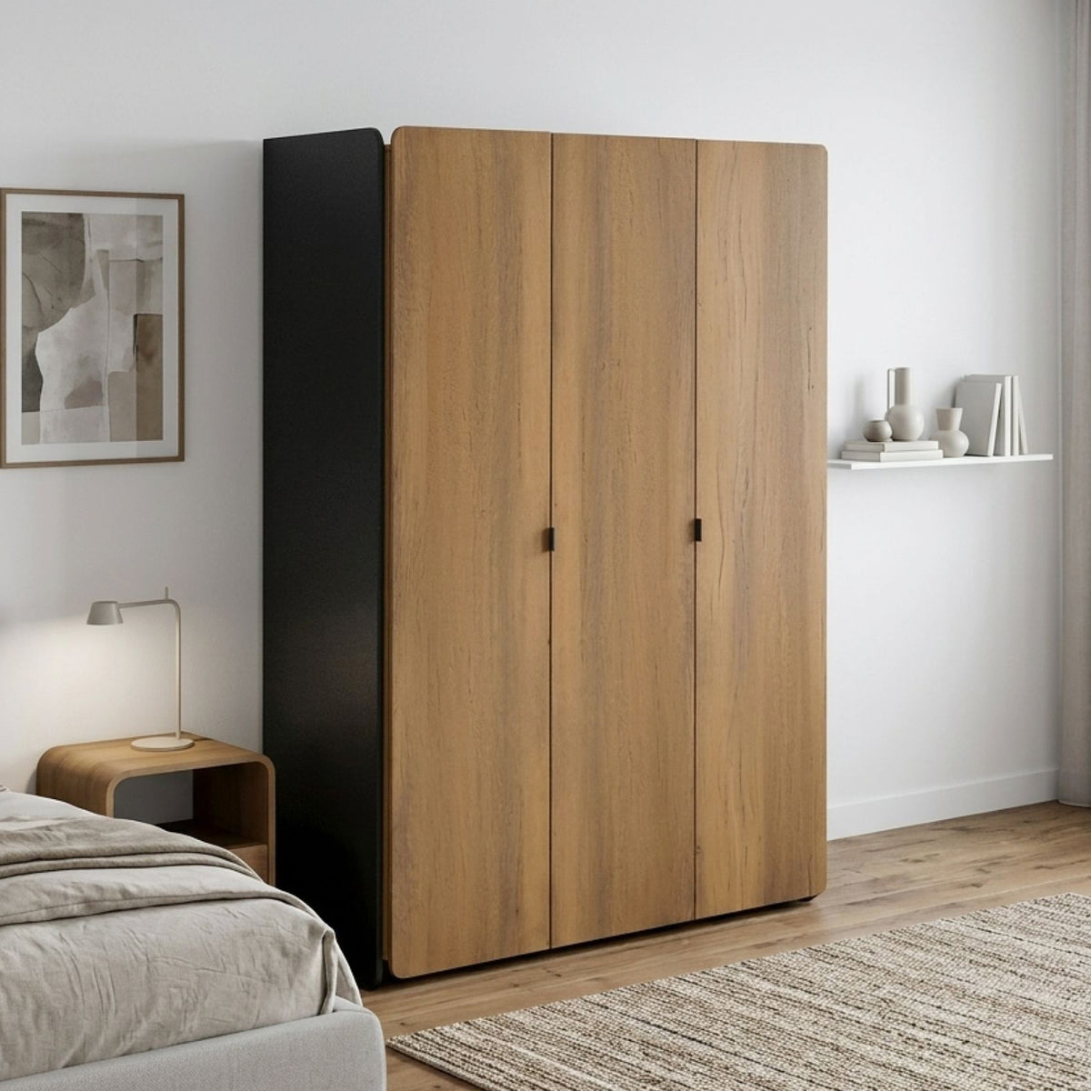 Dorian 3 Door Wardrobe - Walnut + Black