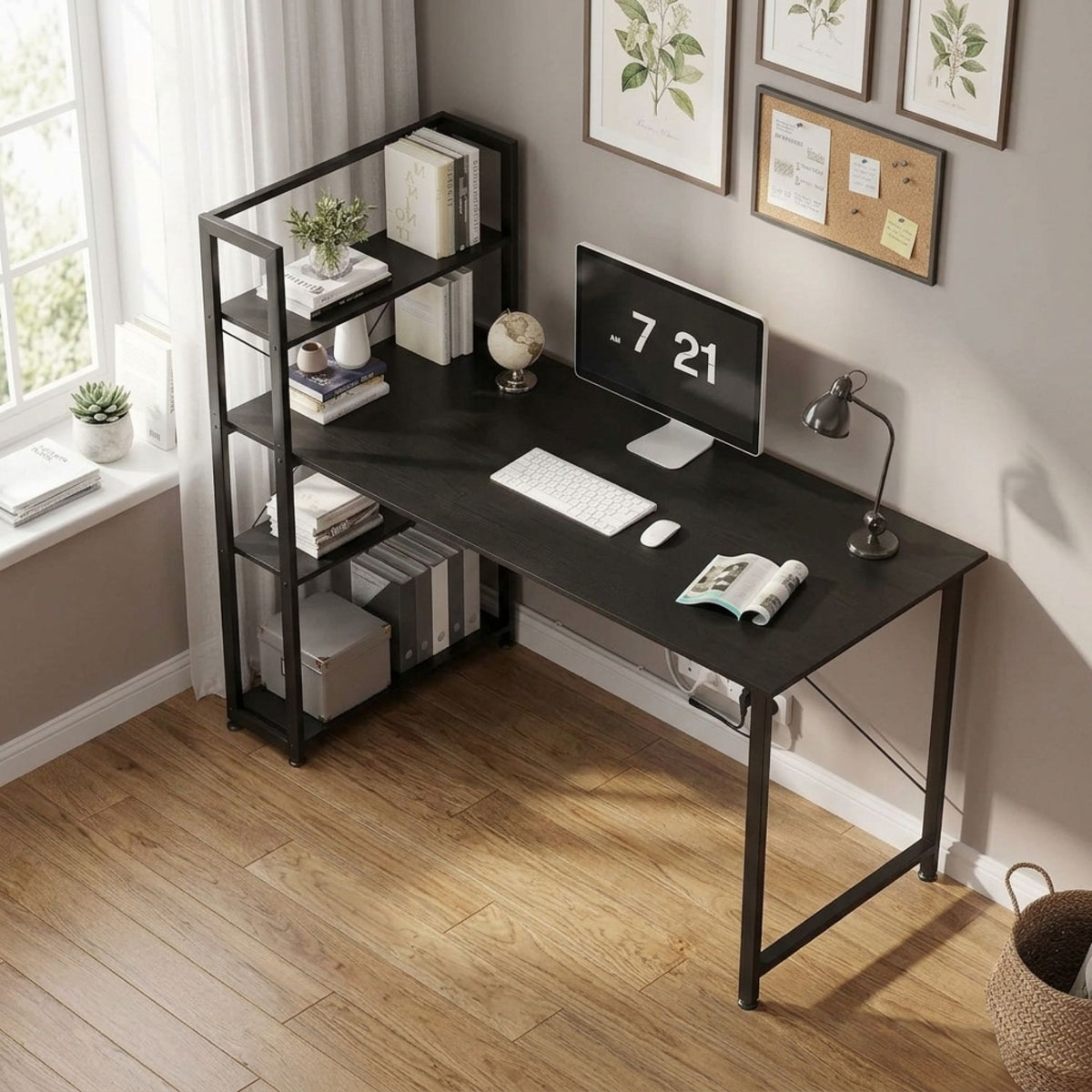 Kevin 140cm Computer Desk with Bookshelf - Black