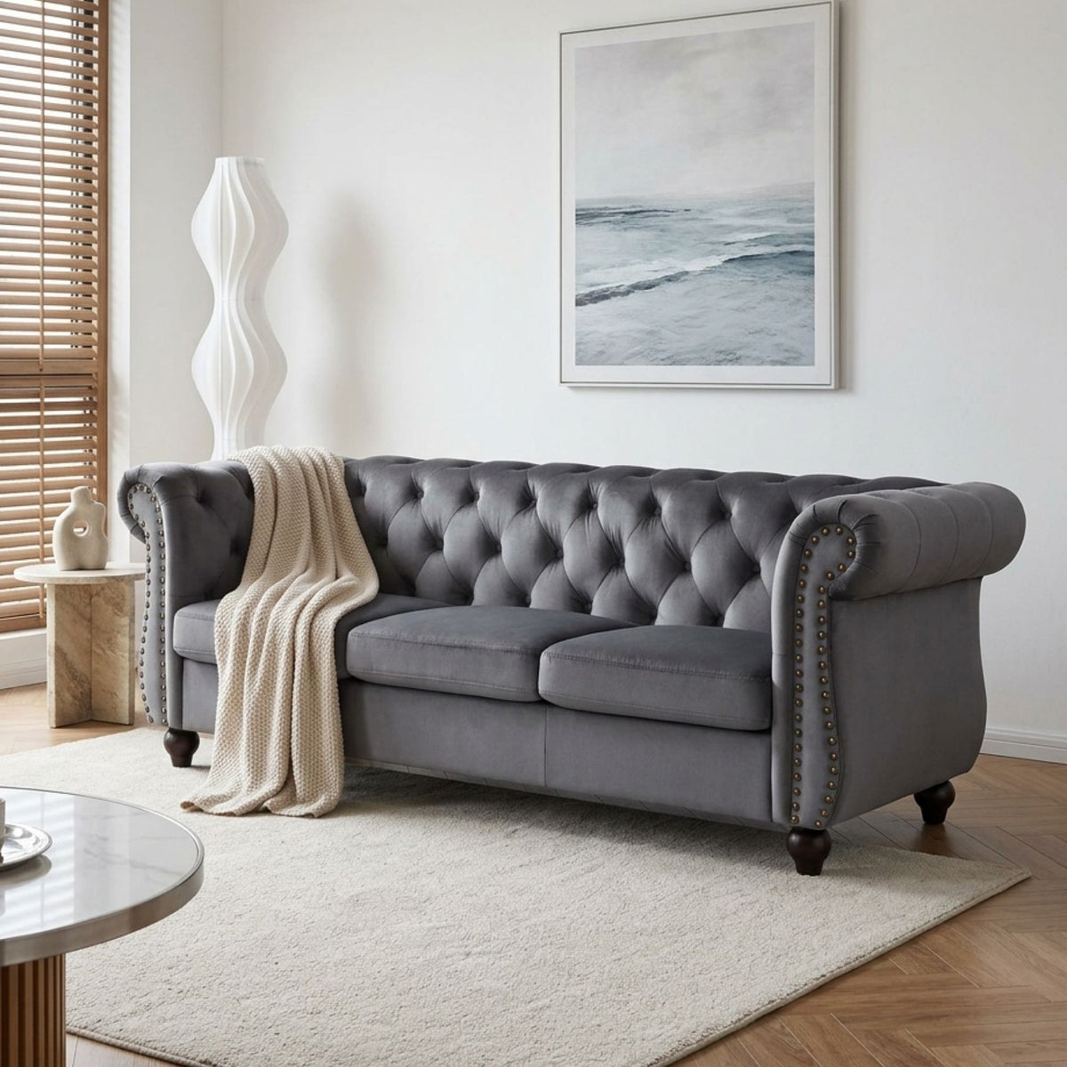 Emily Velvet 3 Seater Sofa – Grey