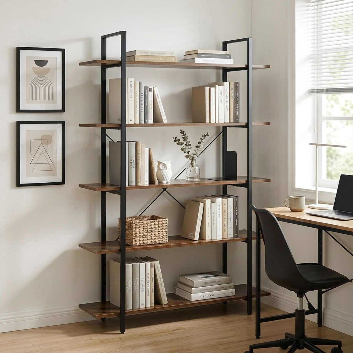 Forge 5 Tier 176cm Bookshelf - Rustic Brown