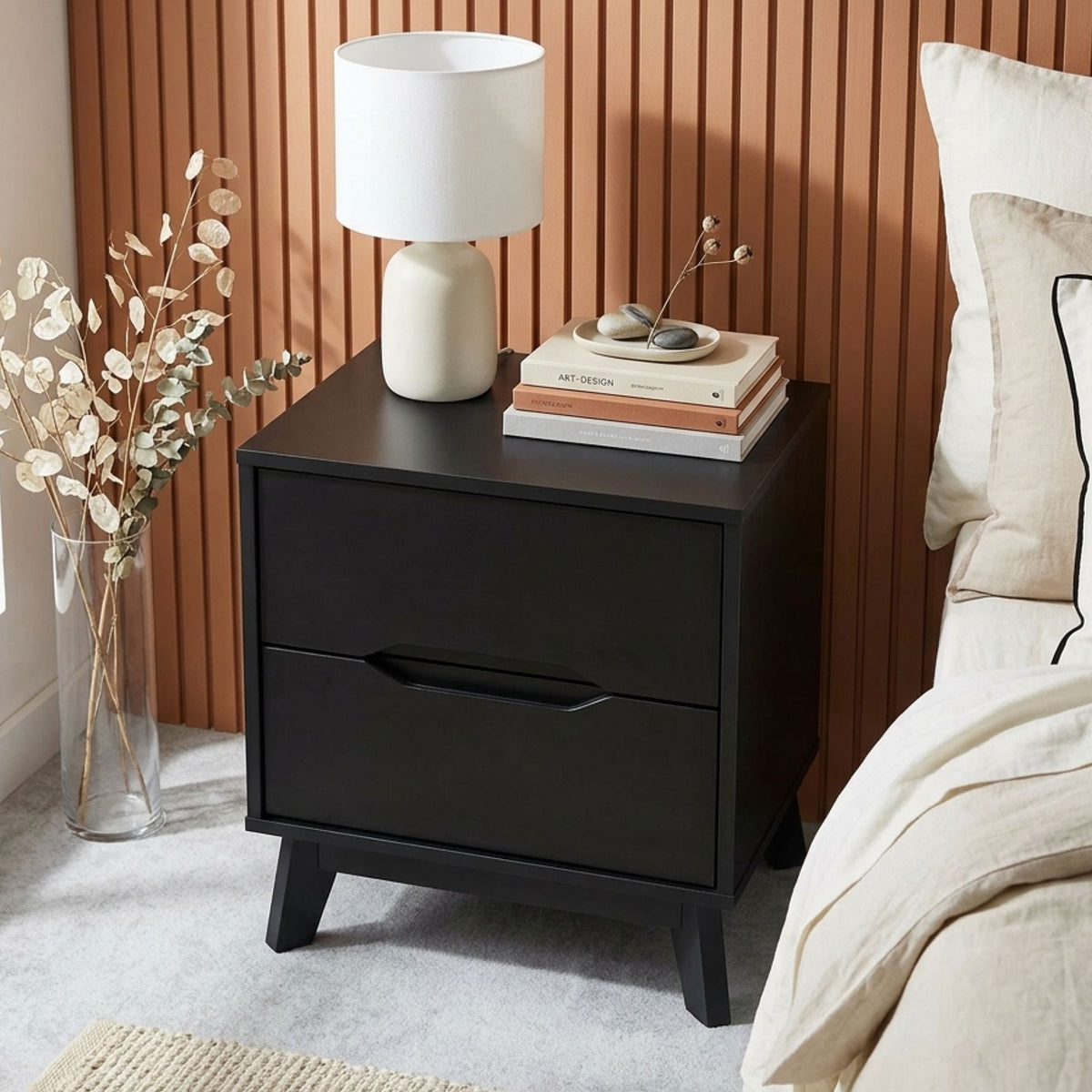 Zora 2 Drawer Bedside Table - Black