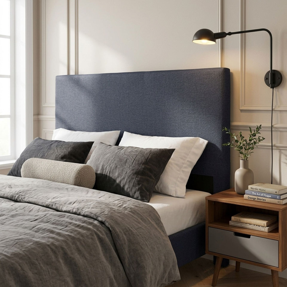 Planna Queen Upholstered Headboard - Dark Grey