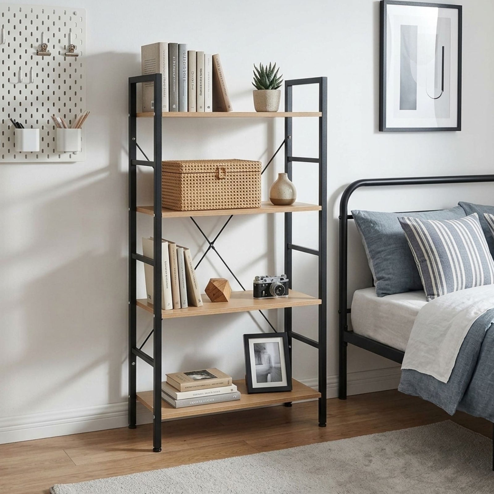 Hikuai 4 Tier 118cn Bookshelf - Natural + Black