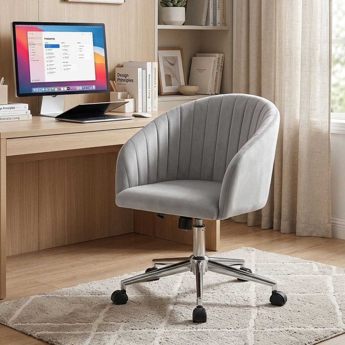 Morgan Velvet Office Chair - Light Grey