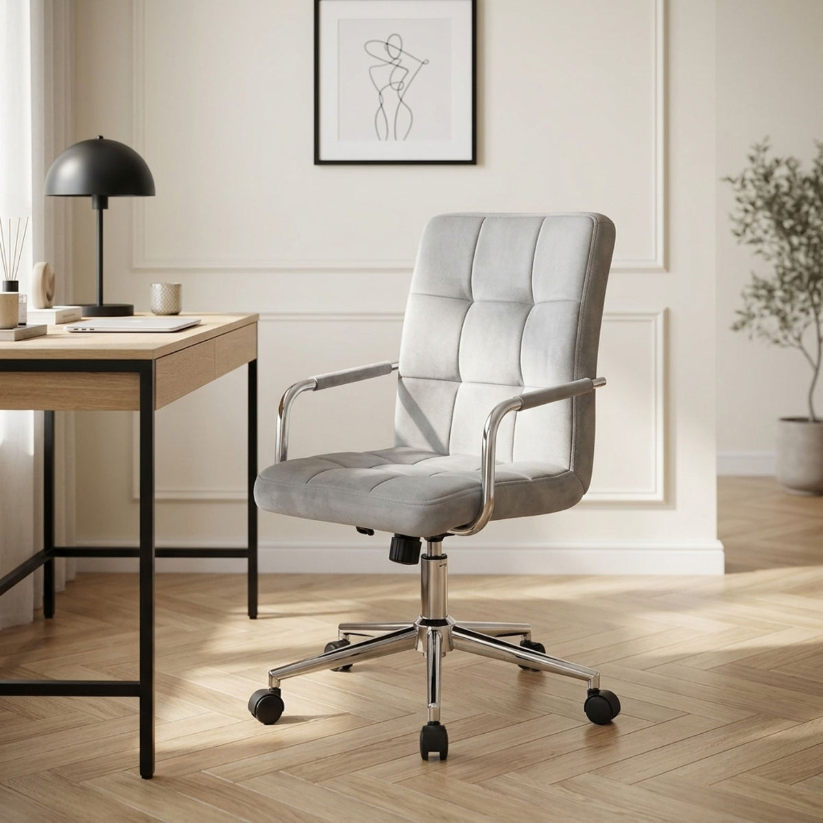 Eliezer Velvet Office Chair - Light Grey