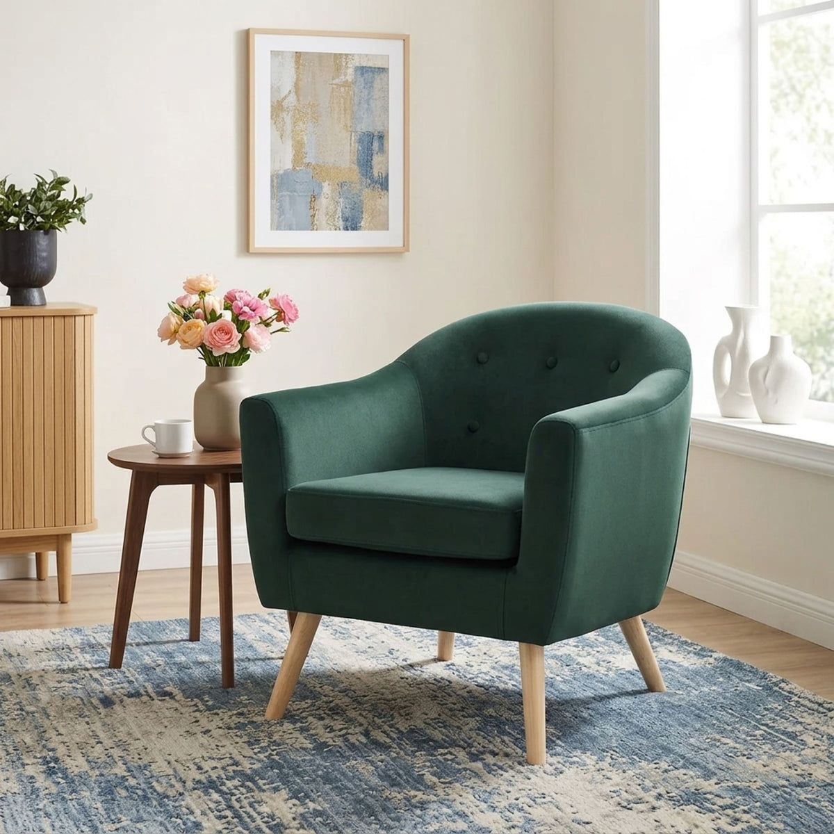 Millo Velvet Armchair - Dark Green