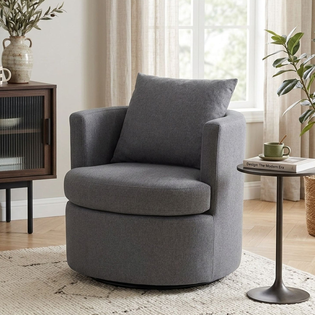 Luva Linen Swivel Armchair - Dark Grey
