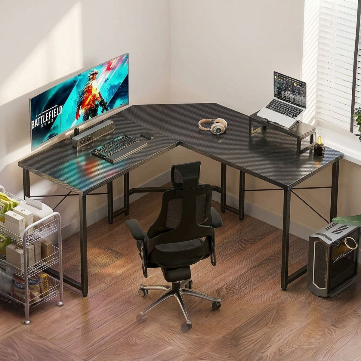 Marcus Gaming Corner Desk - Carbon Black