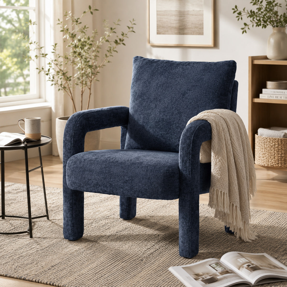 Modo Chenille Armchair - Navy Blue