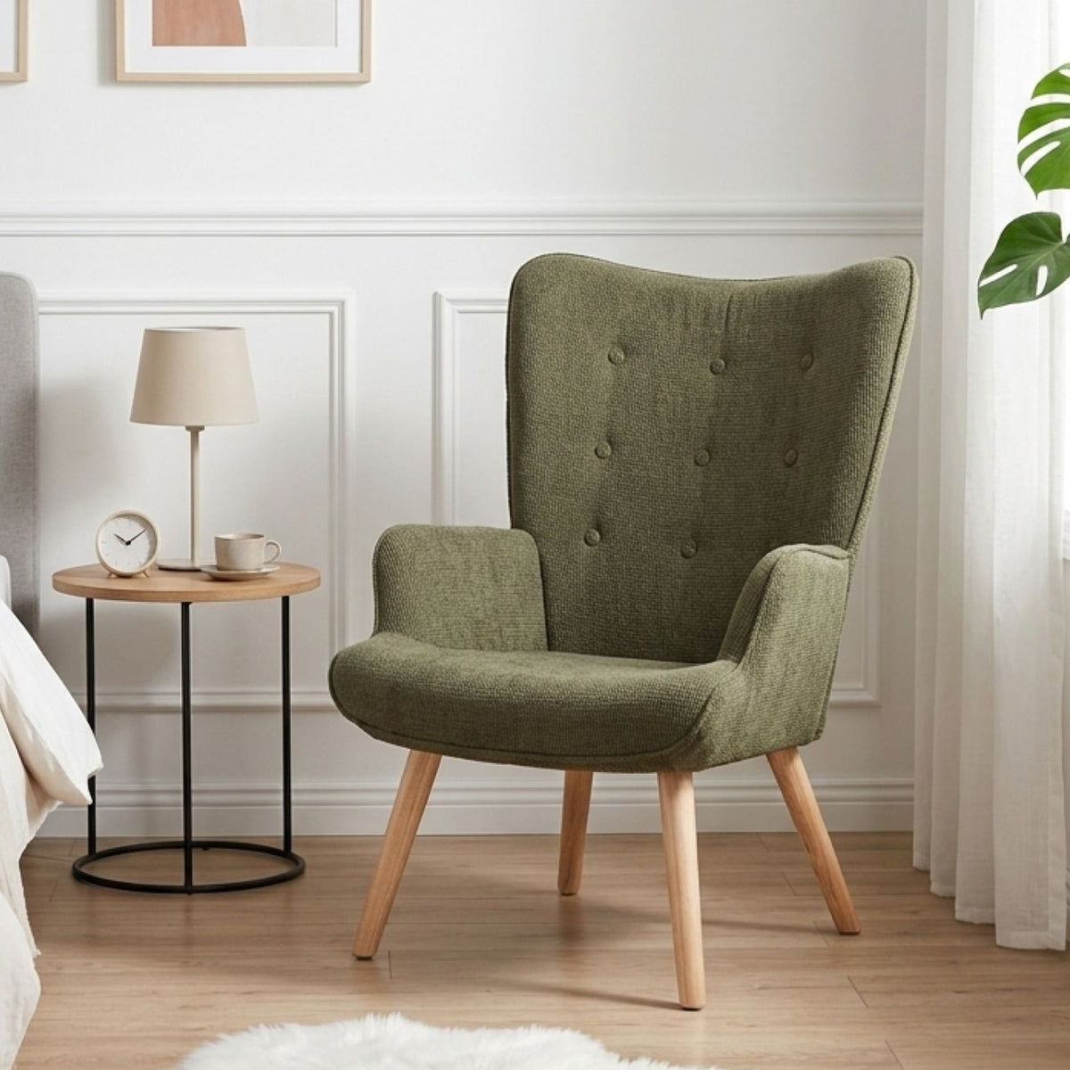 Wing Linen Armchair - Dark Green