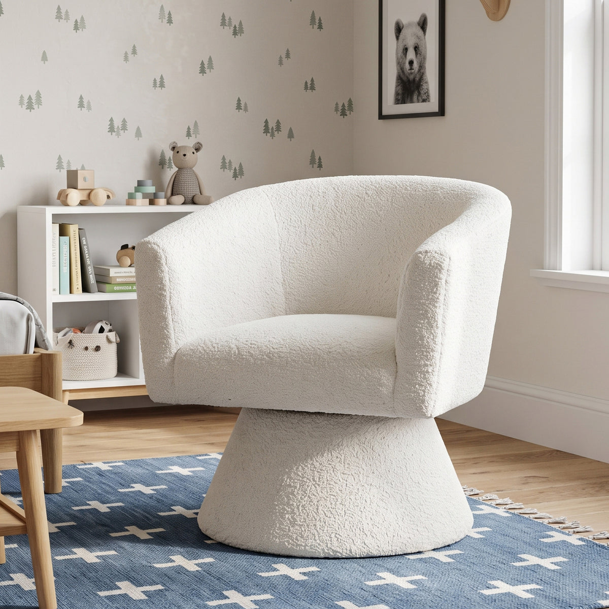 Hug Boucle Swivel Armchair - White