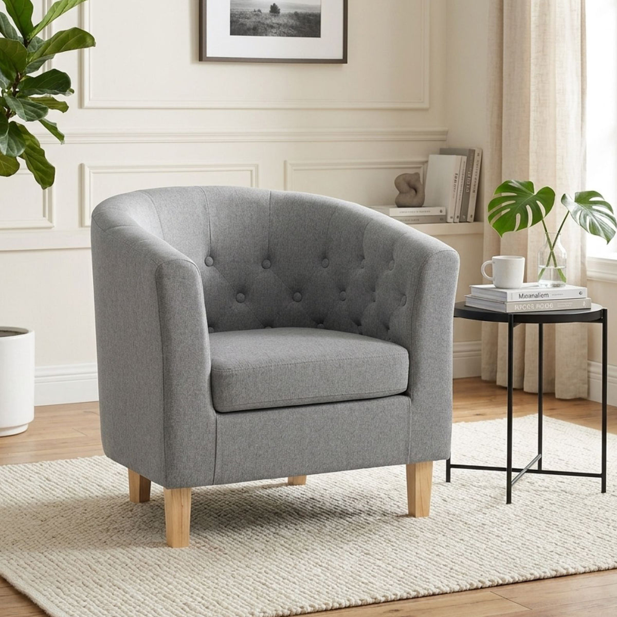 Pebble Wraparound Linen Armchair - Light Grey
