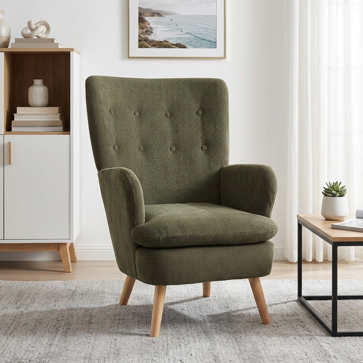 Puff Linen Armchair - Dark Green