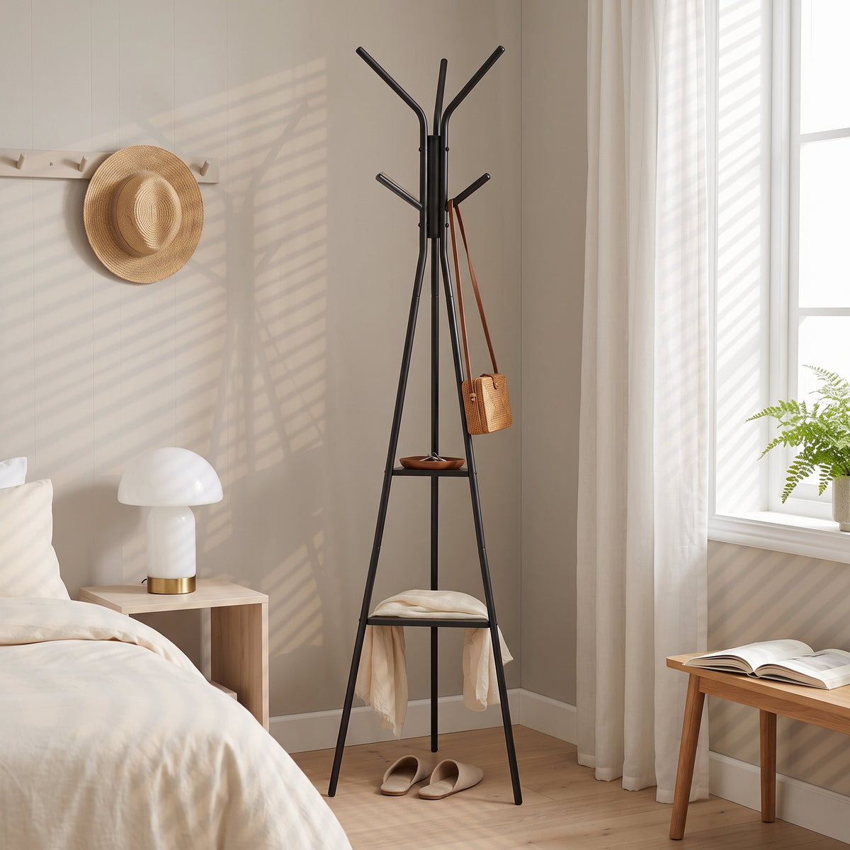 Aero Coat Rack with Storage Shelves - Black