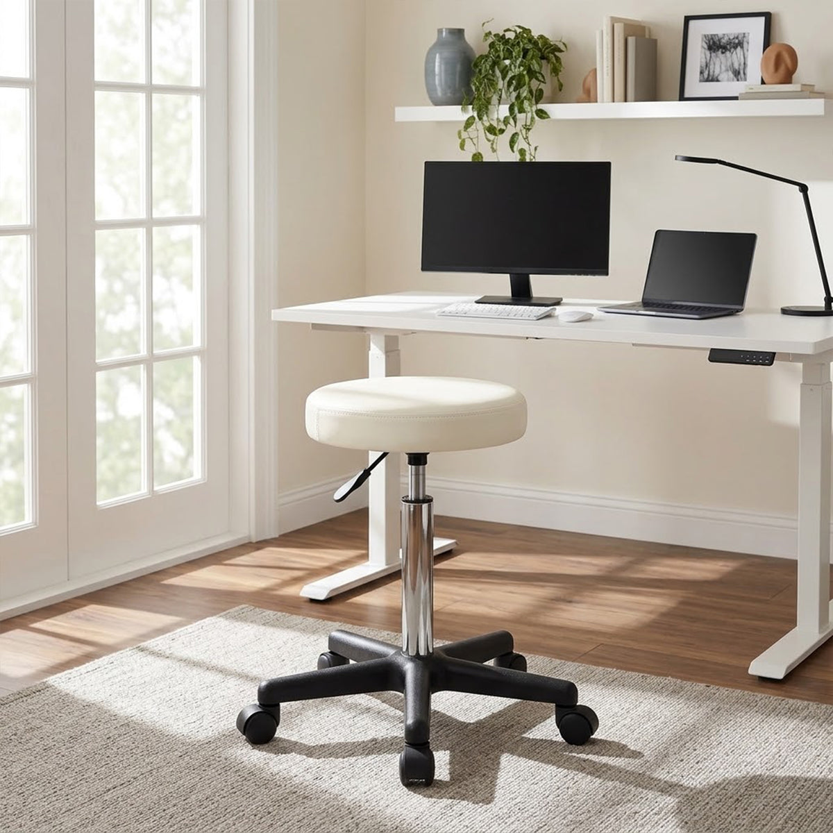 Rae Office Stool with PU Leather - White