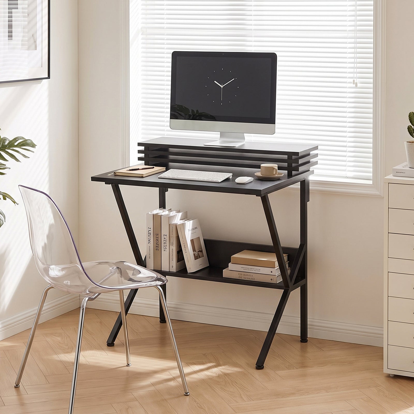 Parker Computer Desk with Adjustable Monitor Stand - Black