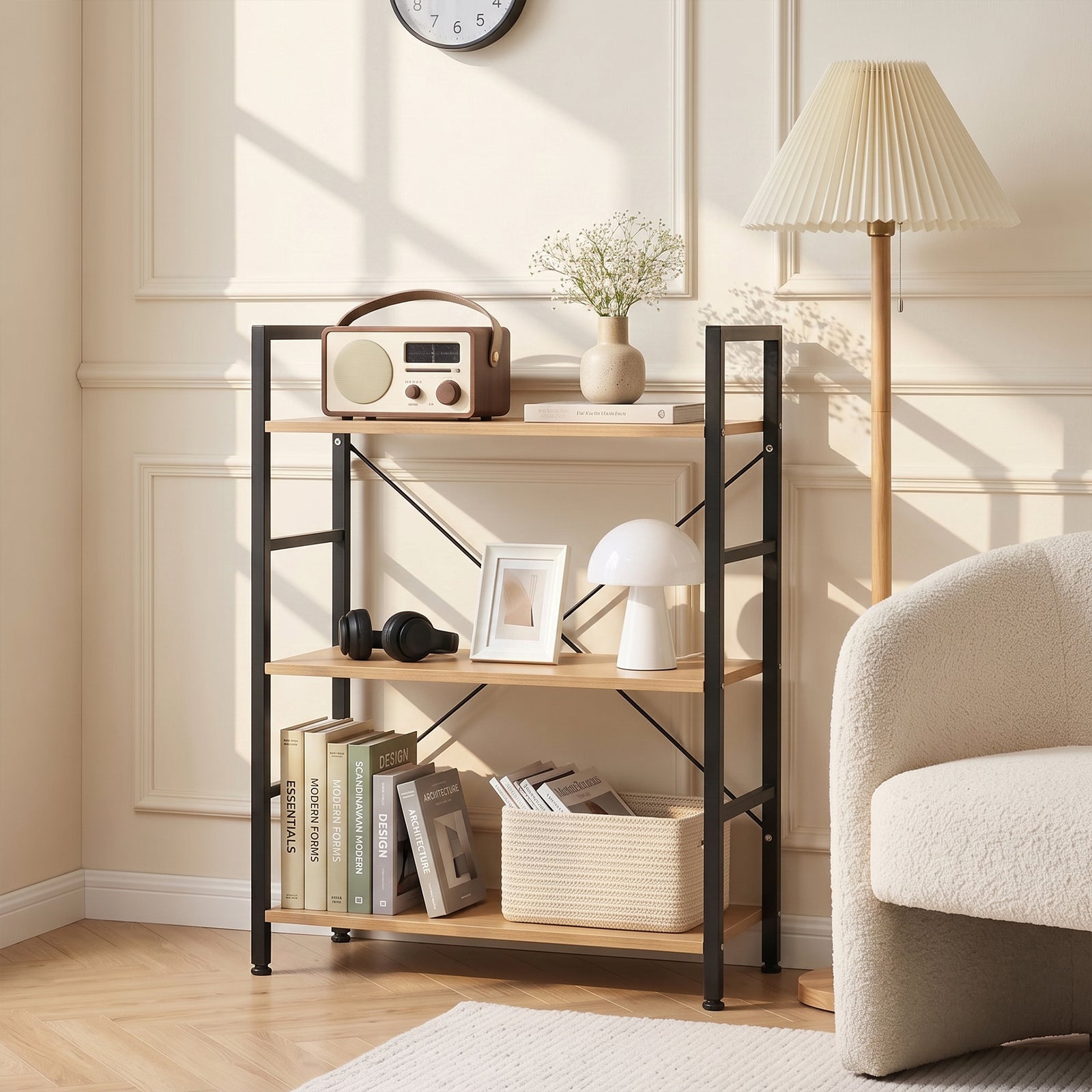 Hikuai 3 Tier 83cm Bookshelf - Natural + Black