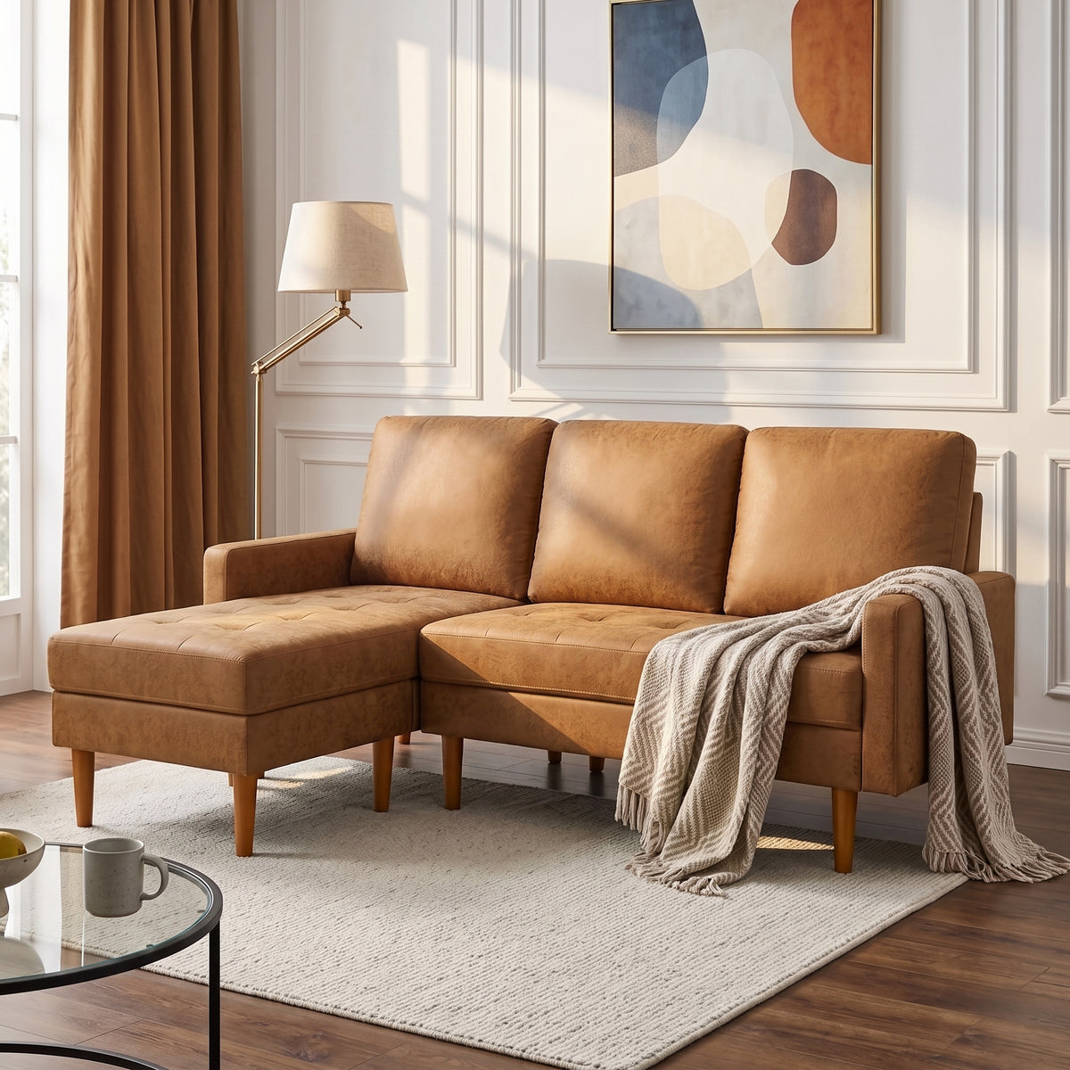 Brynlee 3 Seater Sofa with Left Facing Chaise - Brown