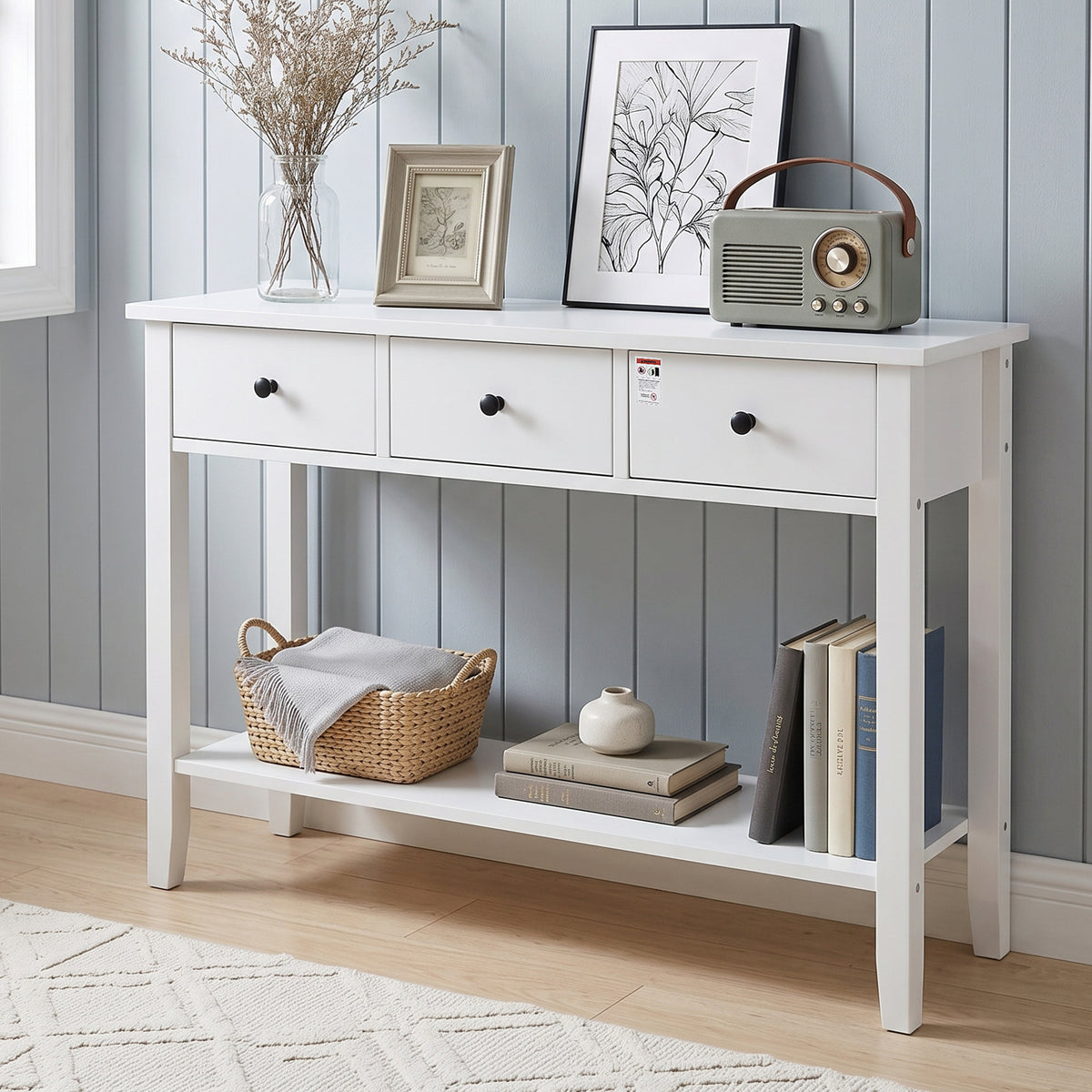 Punga Console Table With 3 Drawers - White