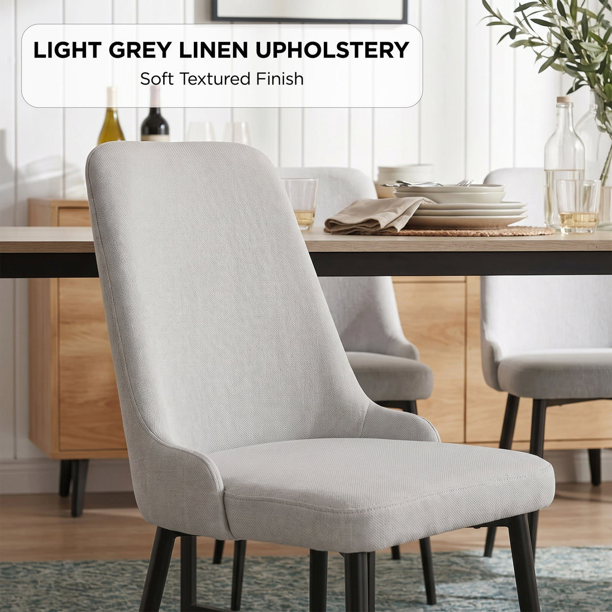 Oliro Linen Dining Chair - Set of 4 - Light Grey