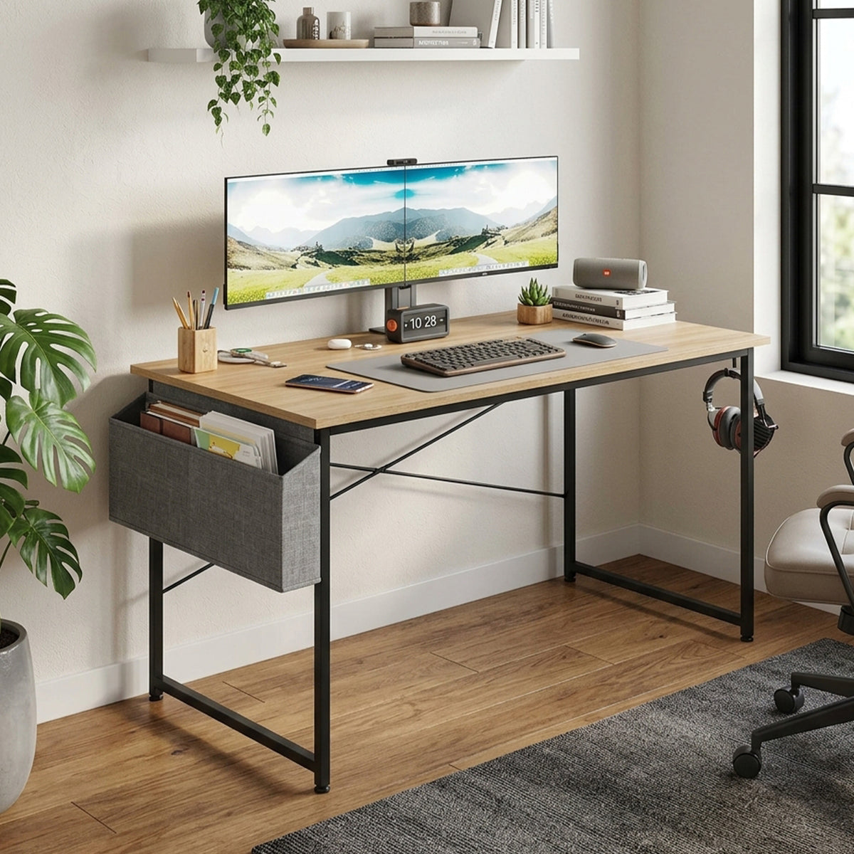 Aidan 120cm Computer Desk with Storage Bag - Natural