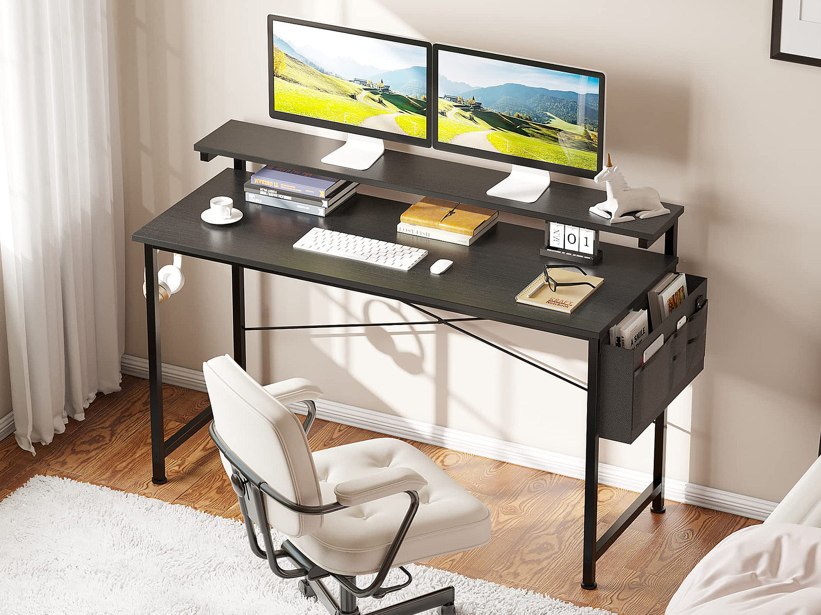 Jacob 100cm Computer Desk with Adjustable Monitor Stand - Black