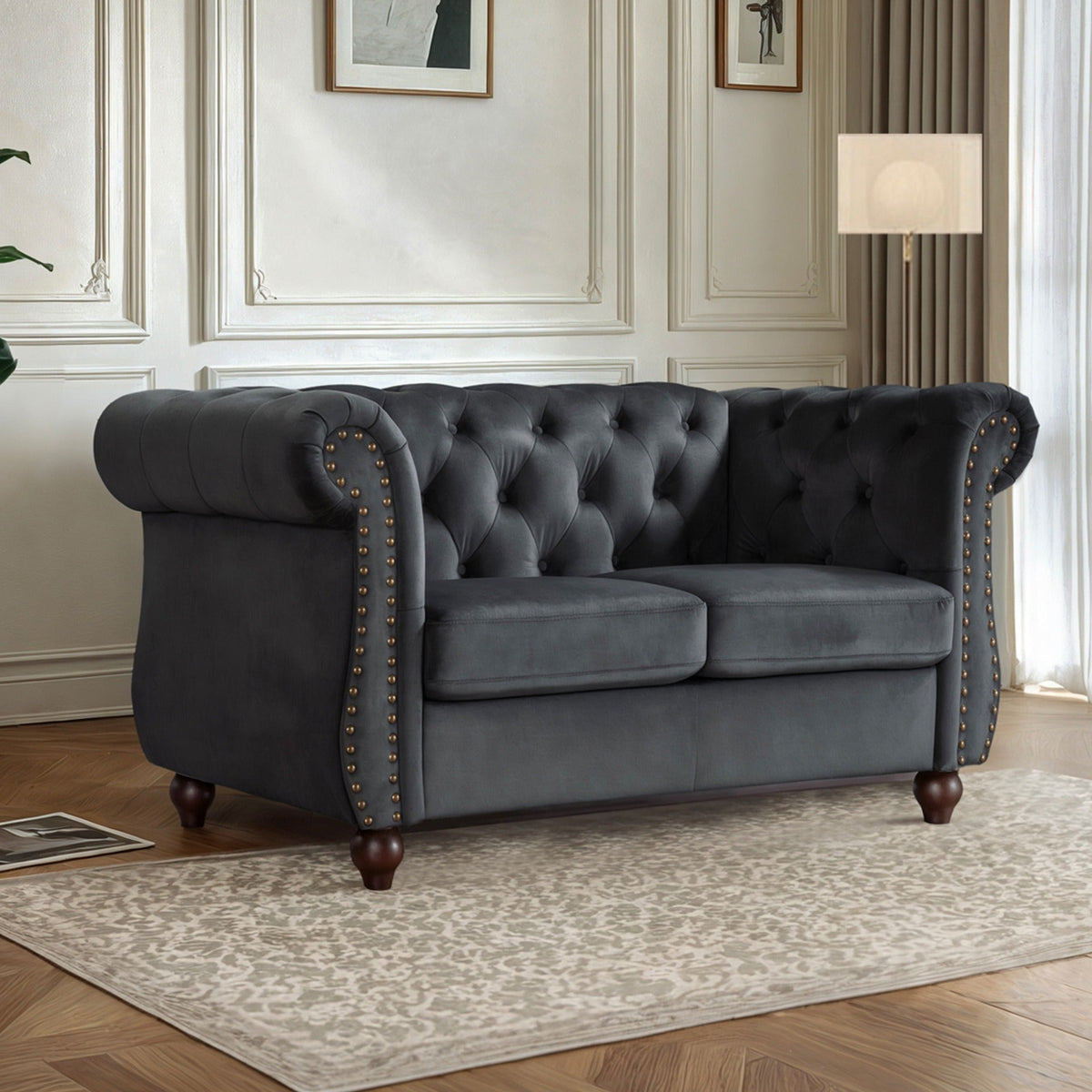Emily Velvet 2 Seater Sofa – Black