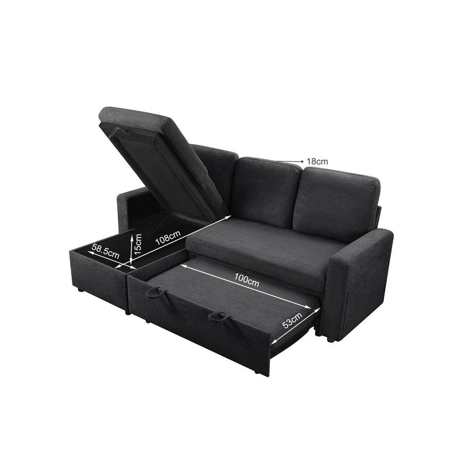 Amy 3 Seater Sofa Bed with Storage - Dark Grey