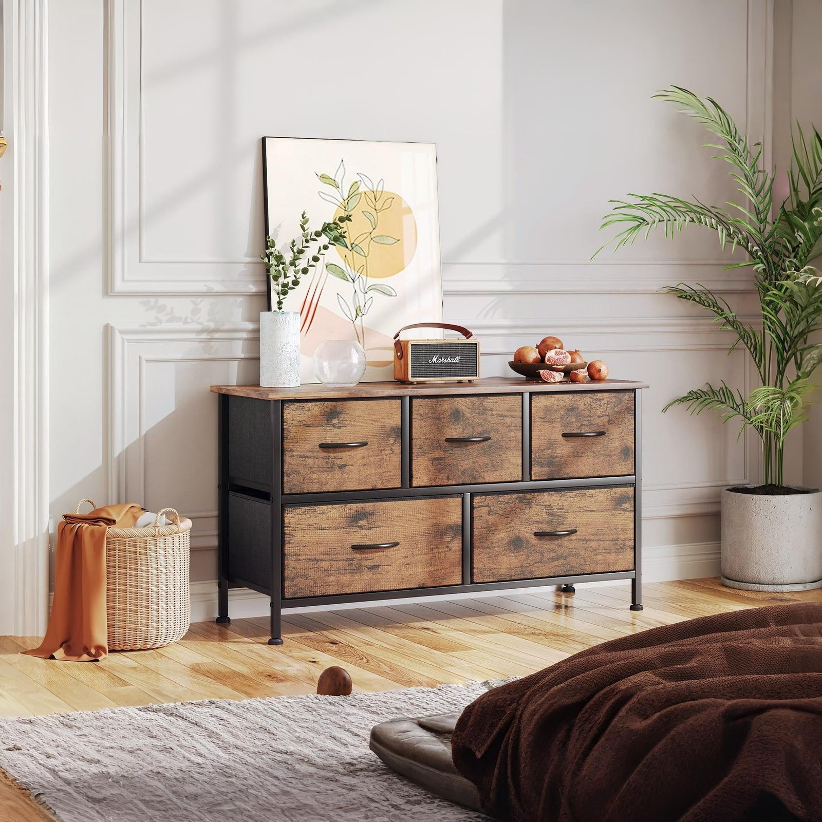 Madilyn 5 Drawers Lowboy - Rustic Brown