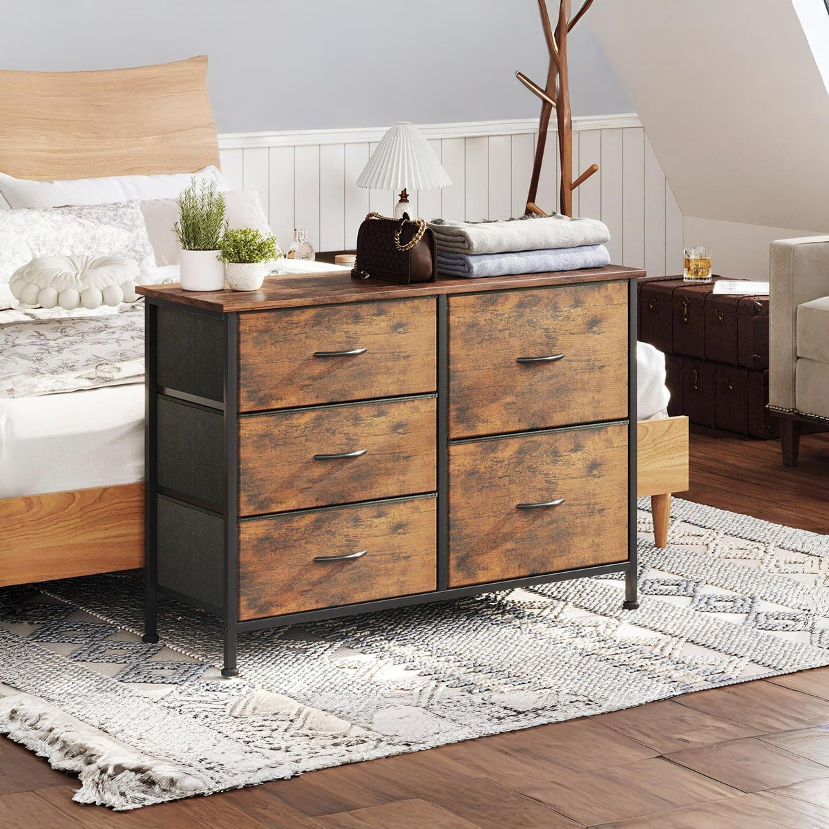 Hailey 5 Drawers Lowboy - Rustic Brown
