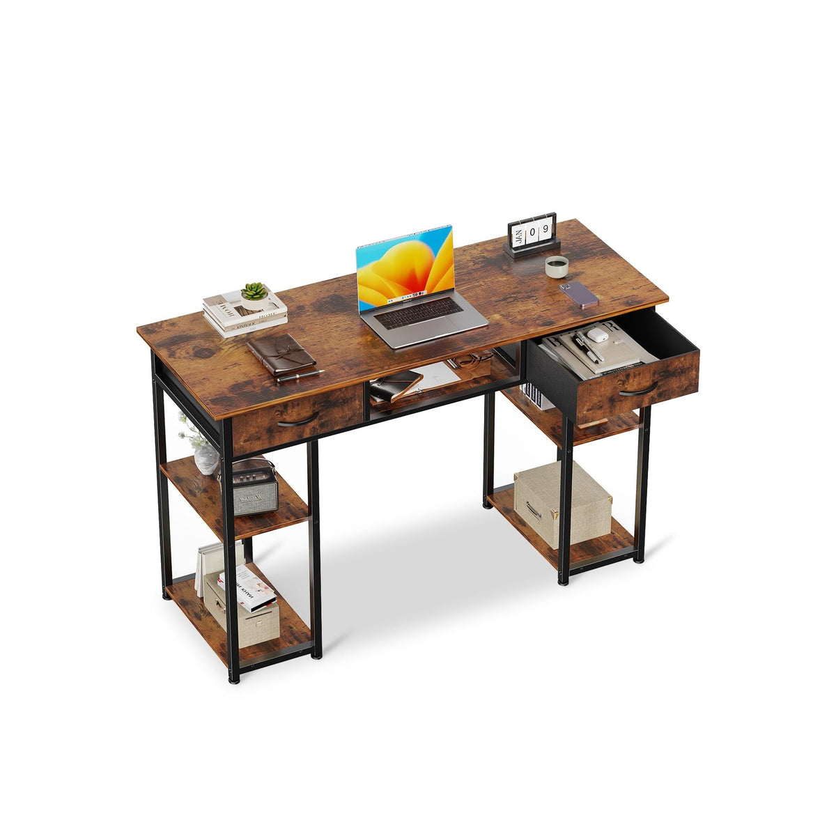 Richard 120cm Computer Desk With Bookshelf - Rustic Brown