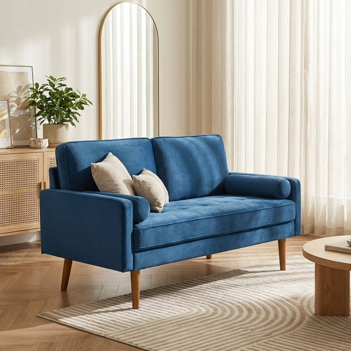 Alaina Velvet 2 Seater Sofa - Blue