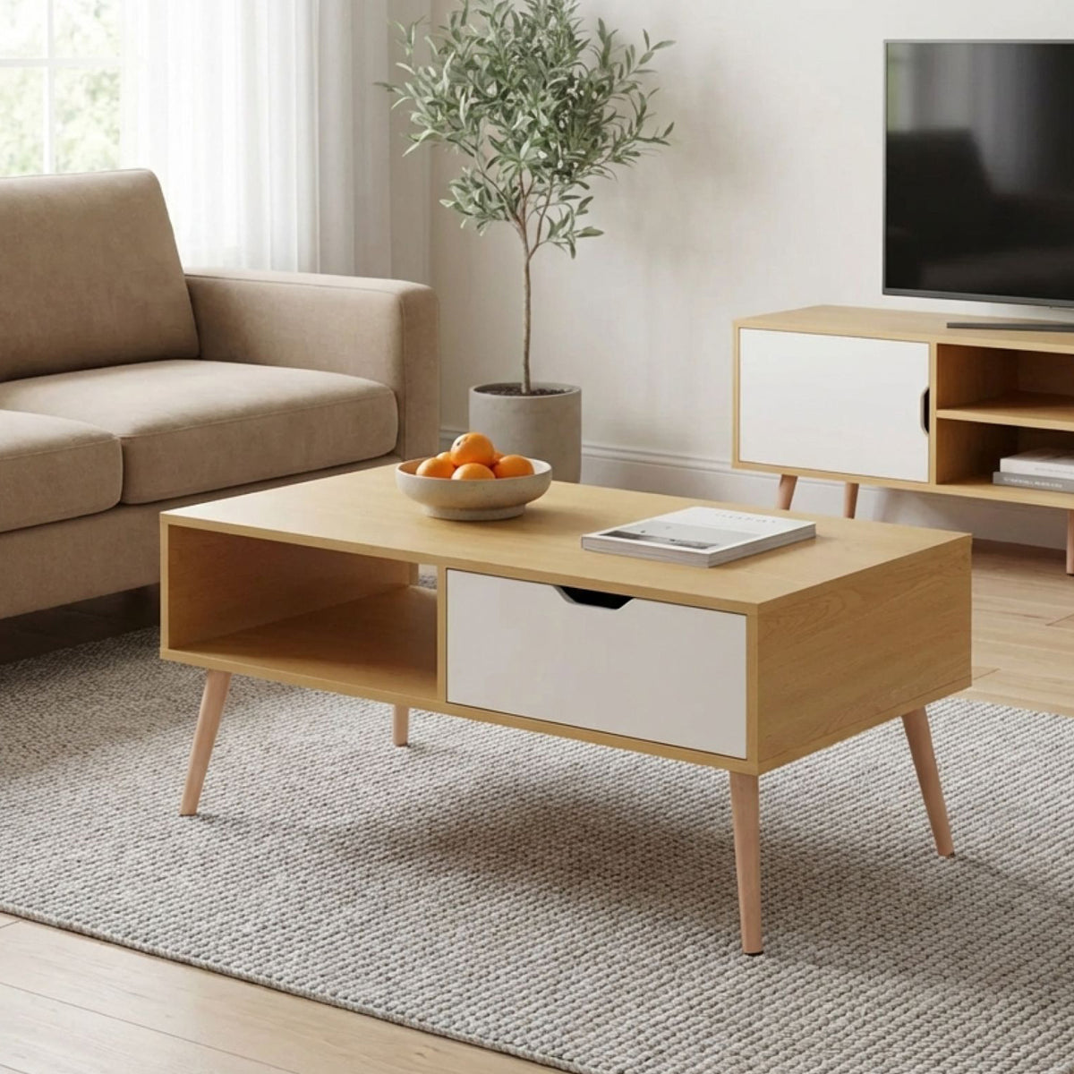 Riley Wooden Coffee Table - Maple + White