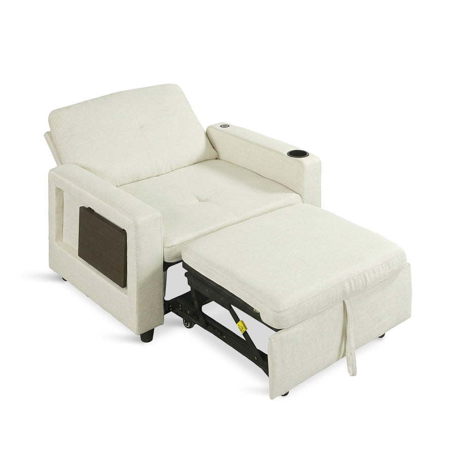 Mist 1 Seater Sofa Bed With Cup Holder And Side Tray - Cream