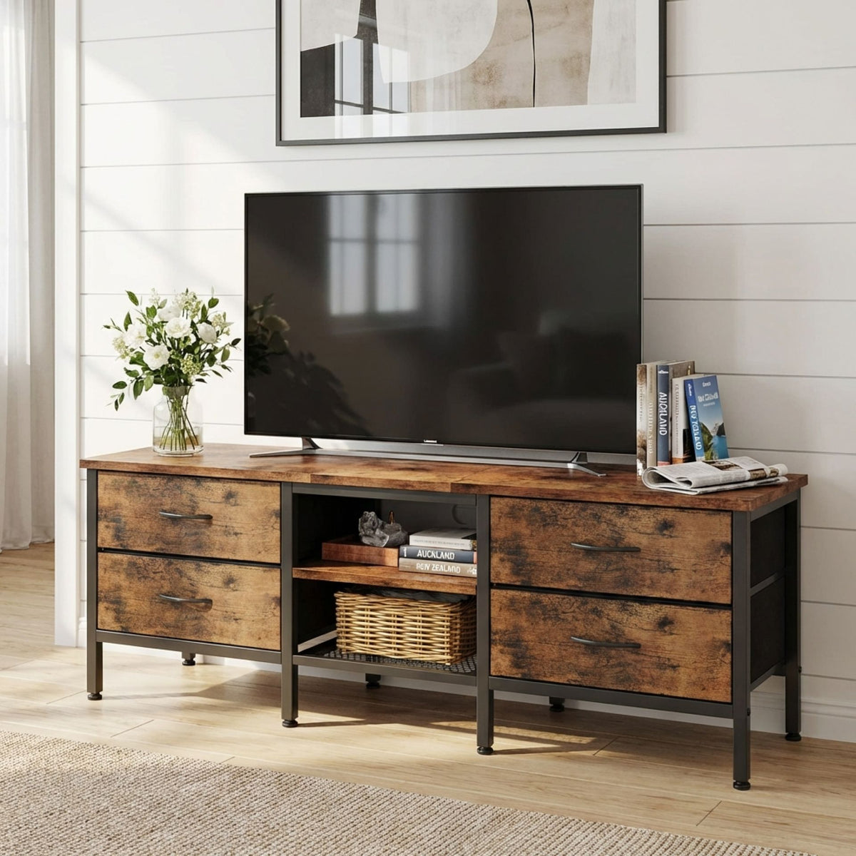 Cavalla 1.4m Entertainment Unit with Drawers - Rustic Brown