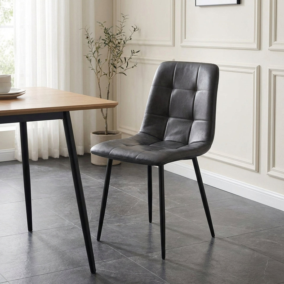 David PU Leather Dining Chair - Set of 4 - Grey