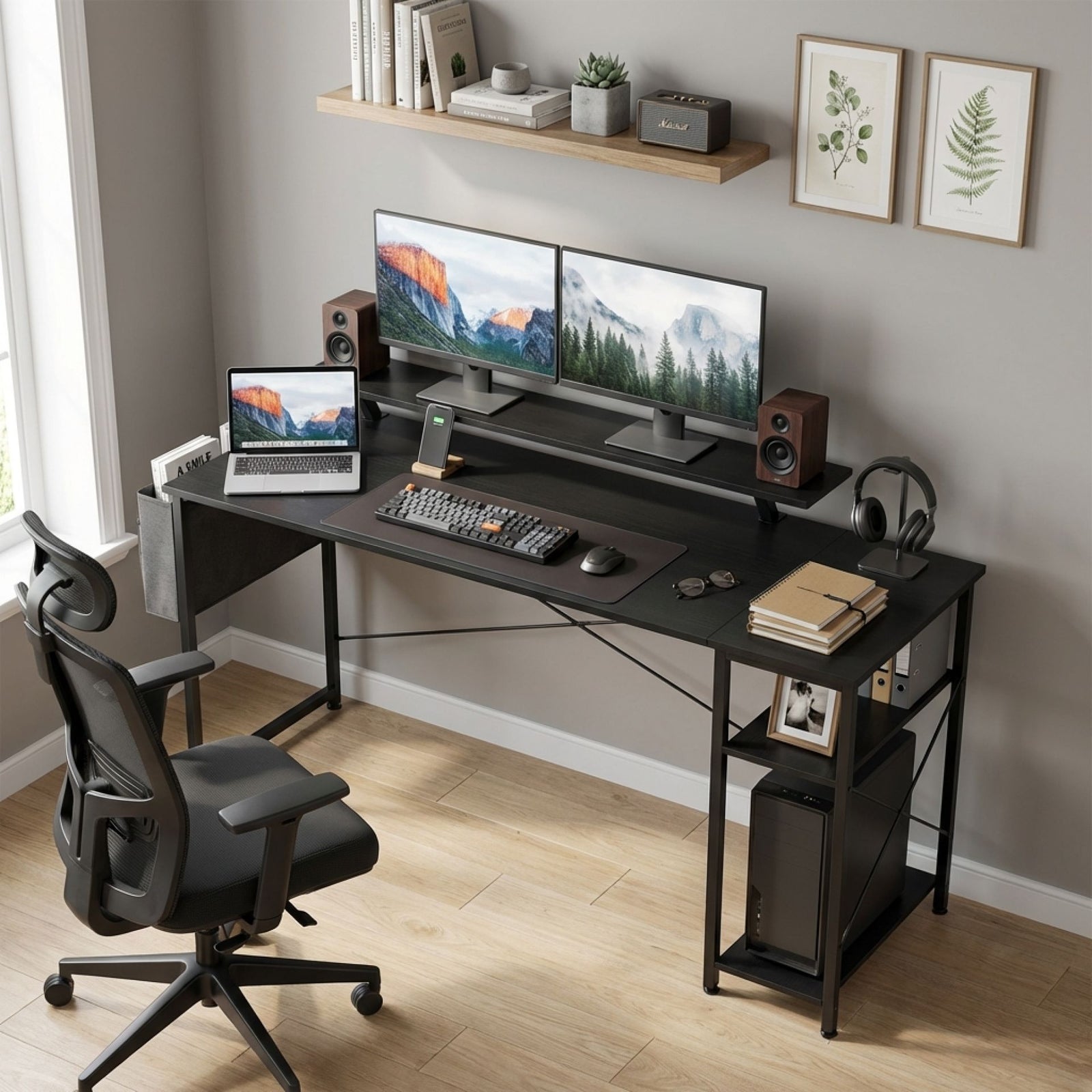 Logan 160cm Computer Desk with Storage Bag - Black