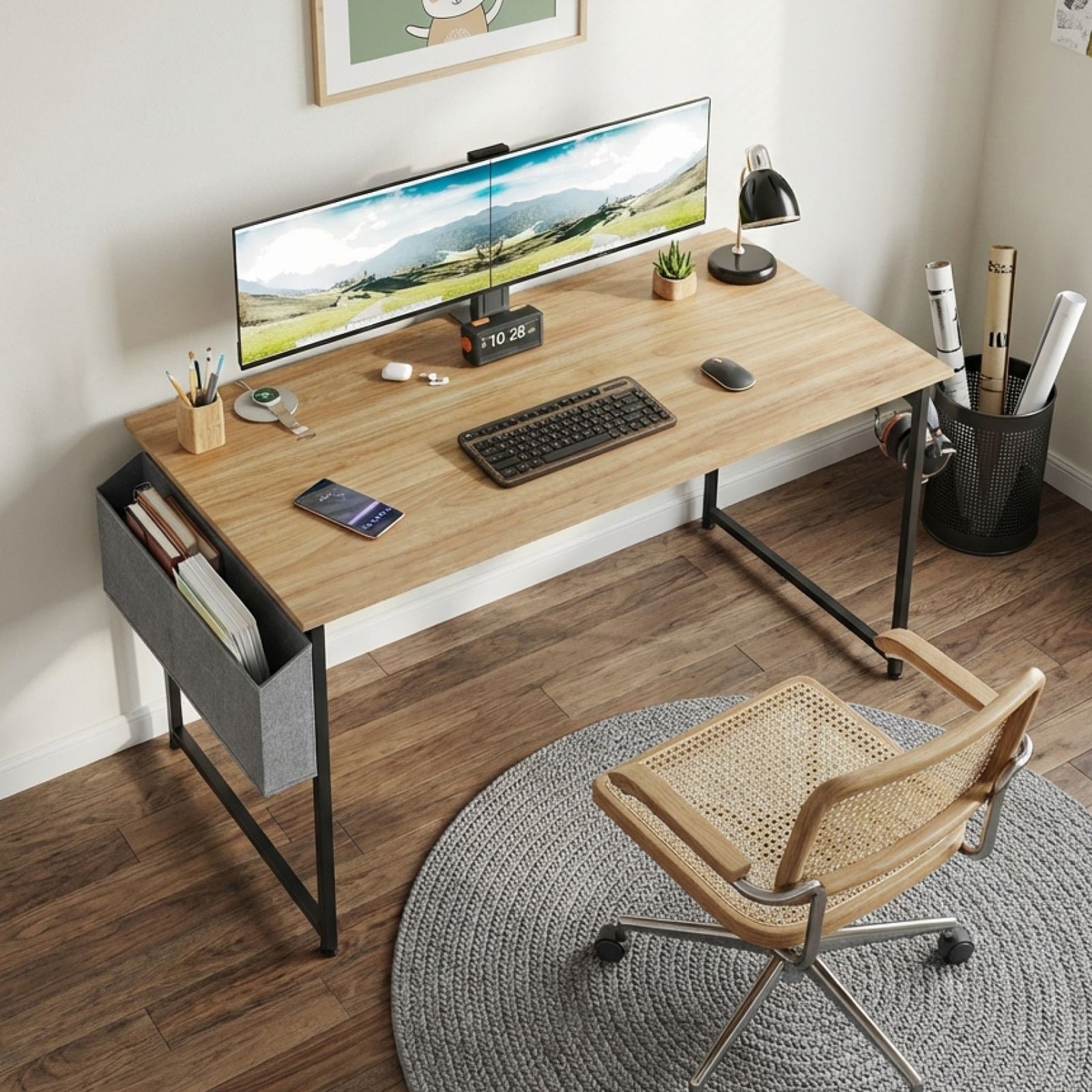 Aidan 120cm Computer Desk with Storage Bag - Natural
