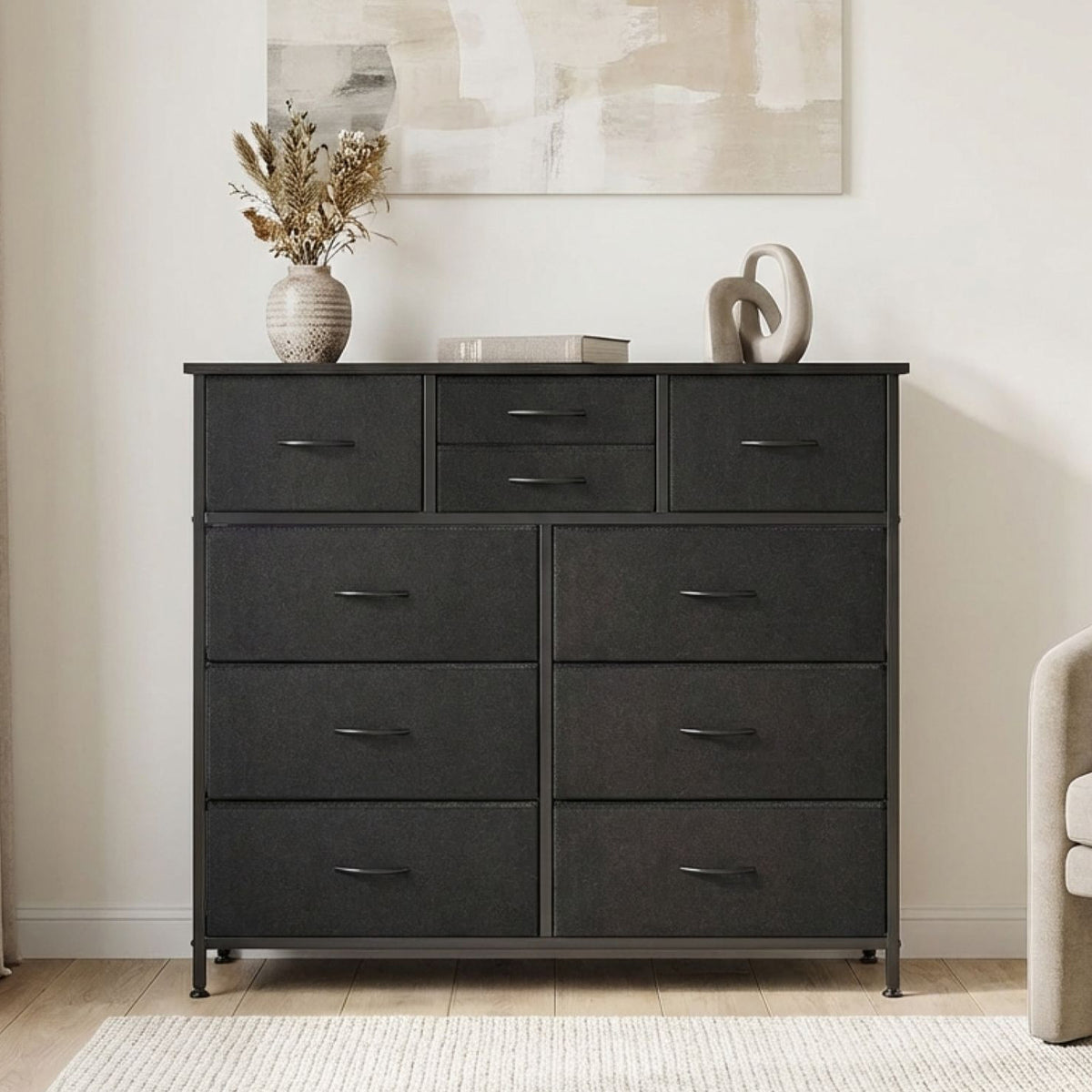 Natalia 10 Drawers Lowboy Chest Dresser - Dark Grey
