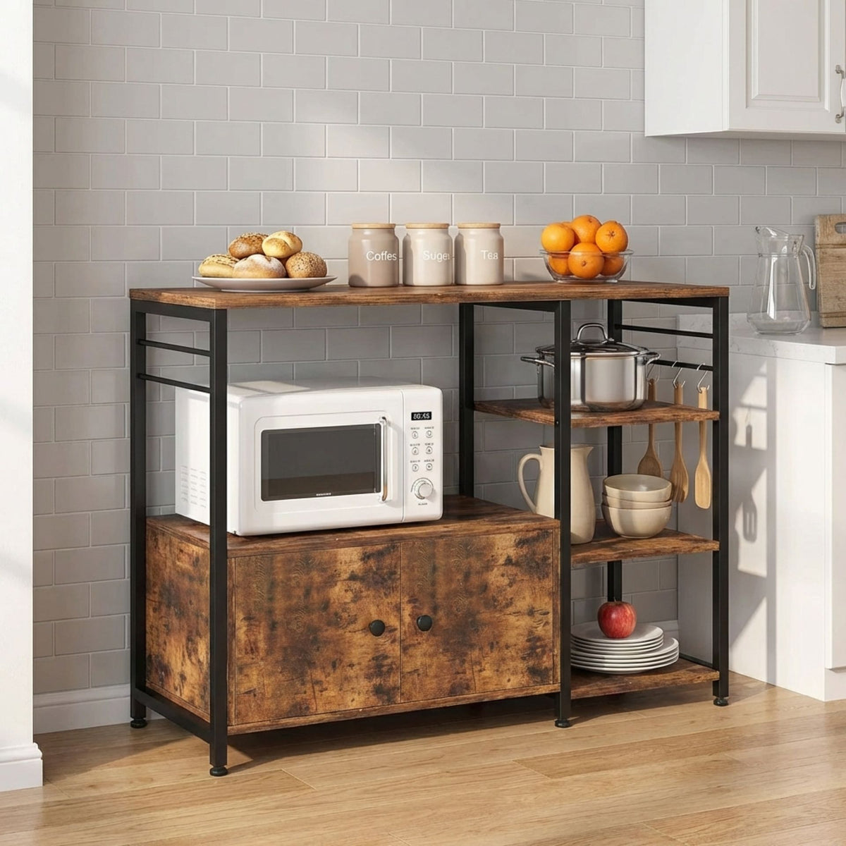 Toko Kitchen Storage Cabinet Shelf Microwave Stand - Rustic Brown