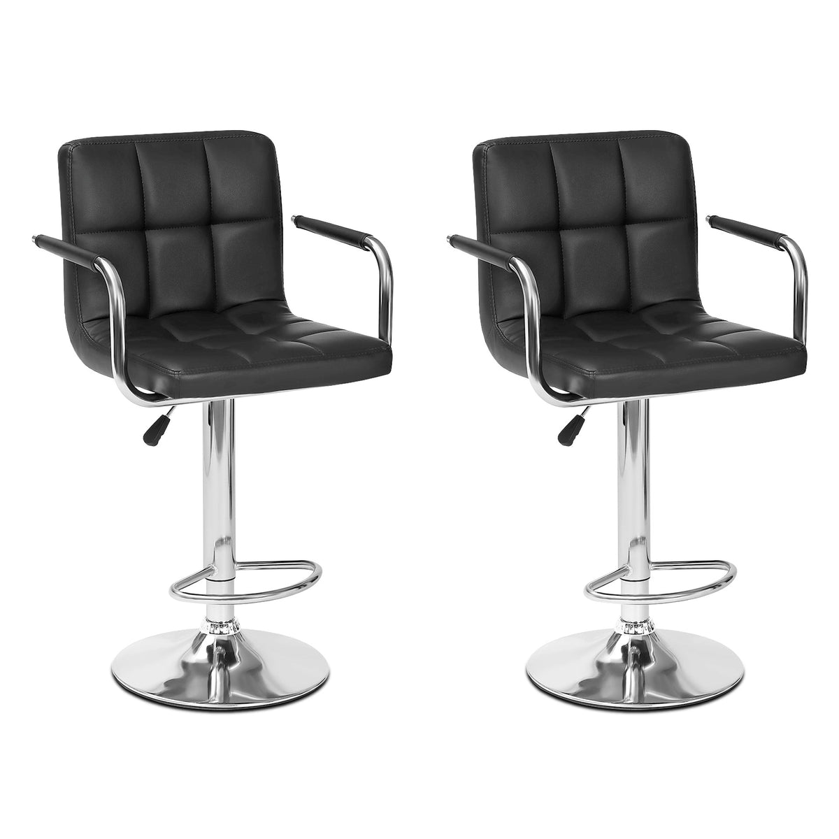 Lois Bar Stool with PU Leather - Set of 2 - Black