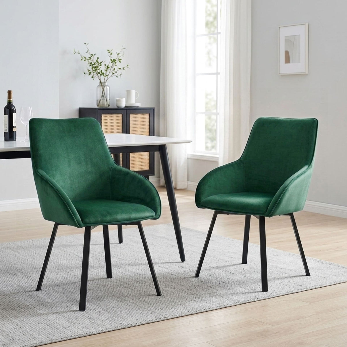 Everlow Swivel Velvet Dining Chair - Set of 2 - Green