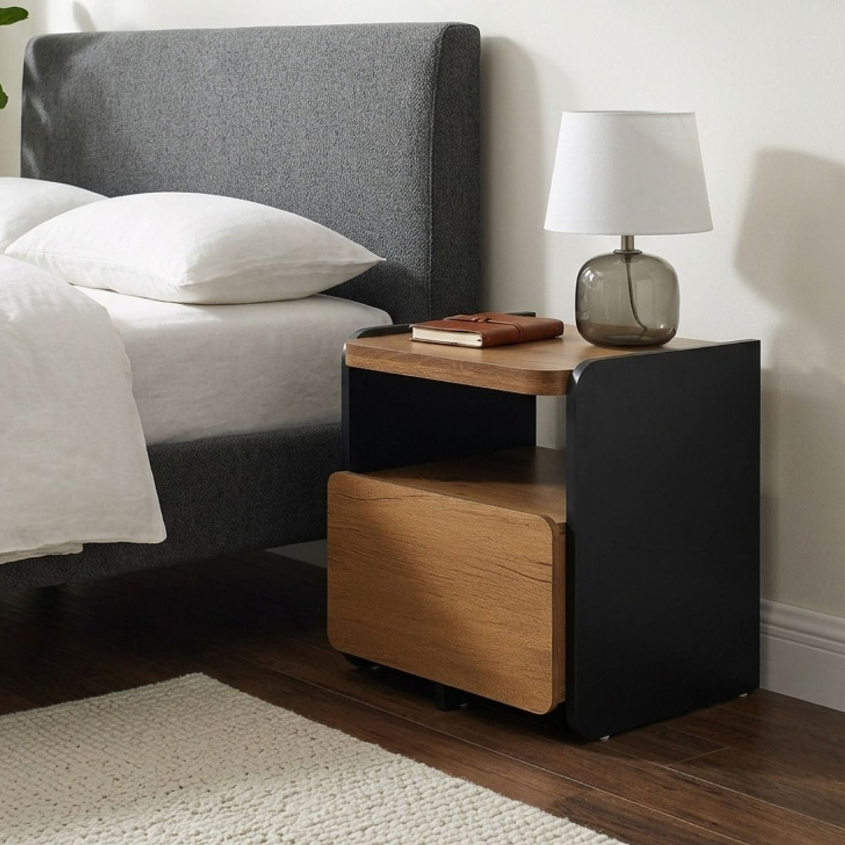 Dorian Bedside Table - Walnut + Black